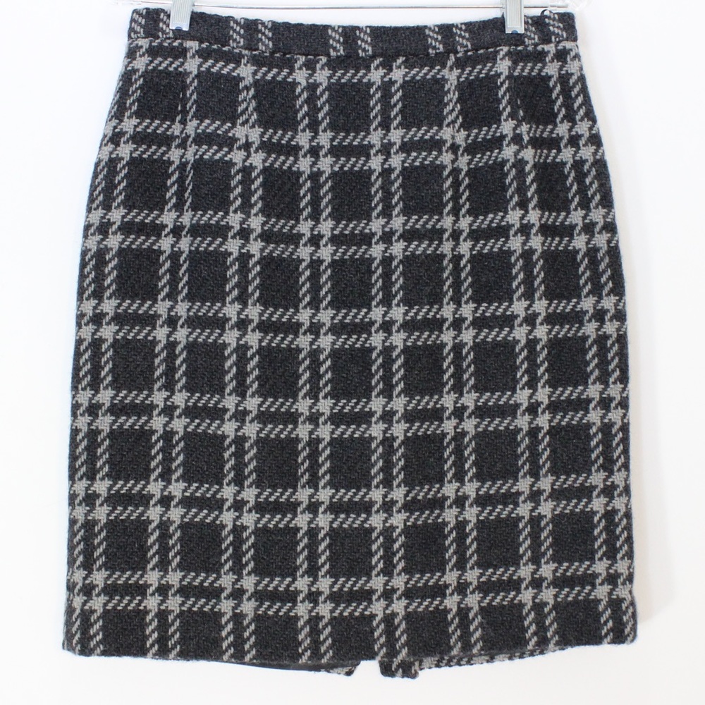 Vintage Dark Academia 90s 100% Wool Plaid Check Grey Gray Mini Skirt - Picture 10 of 10